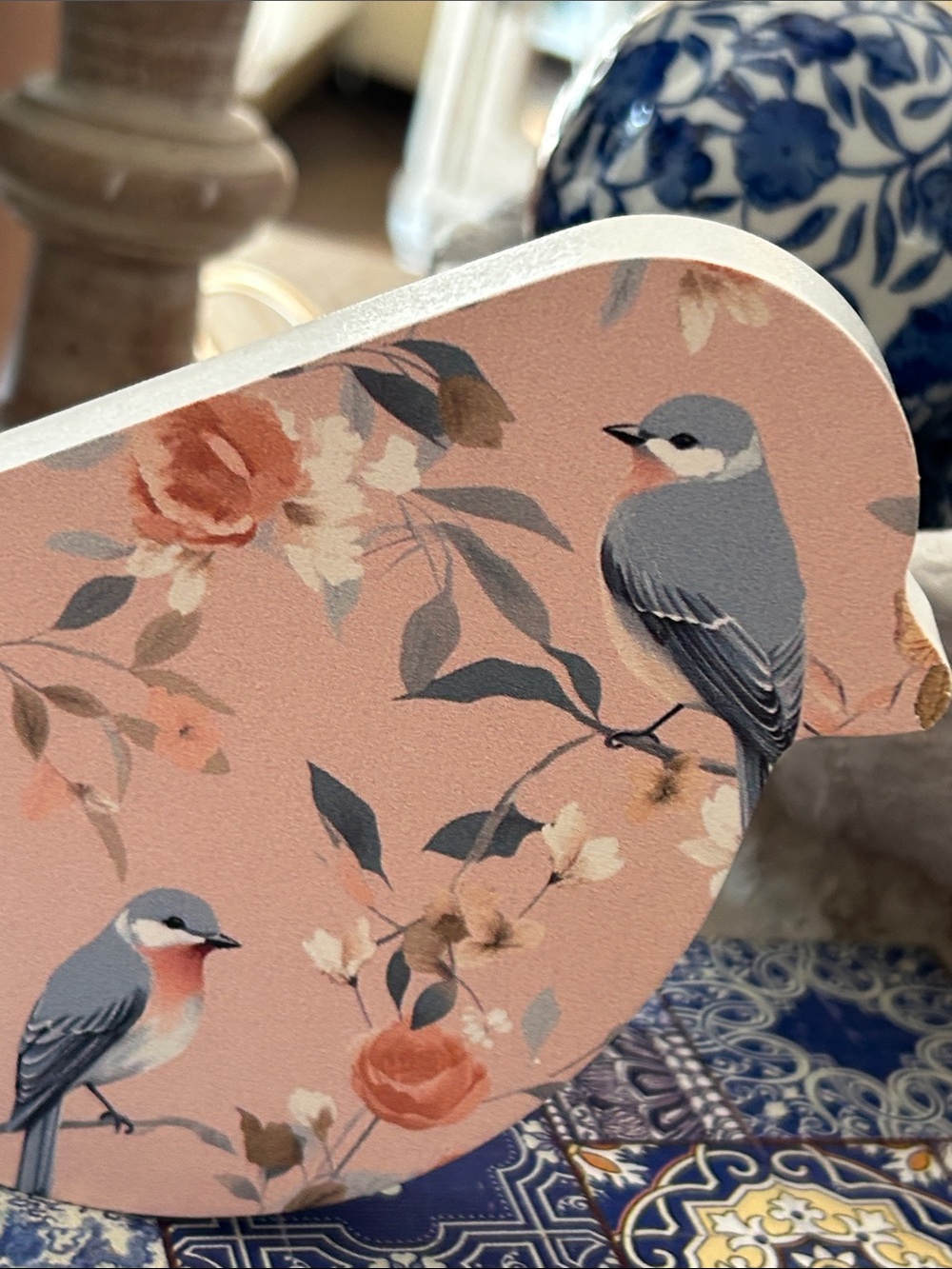 NEW! Shabby Chic Cottage Farmhouse Floral Rose Wood Song Bird - Picture 6 of 10